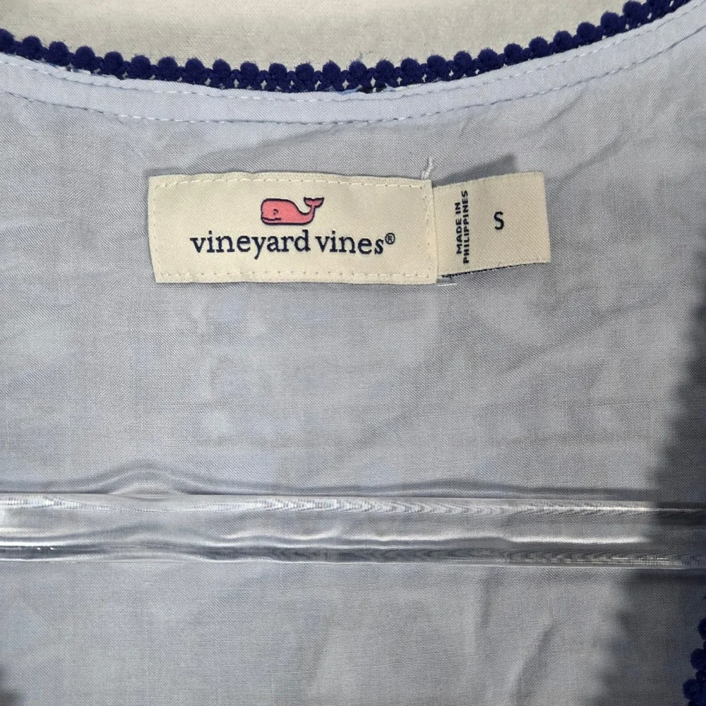 Vineyard Vines Women Small Fit‎ Cay Scarf Print Pintuck Dress White Blue Coastal